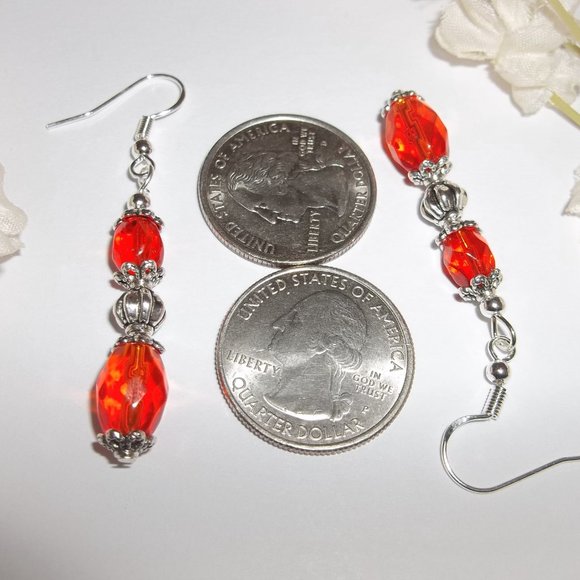 Bright Orange & Silver Earrings Handmade Colorful Bold Jewelry Gift For Her 6716 - Picture 3 of 8